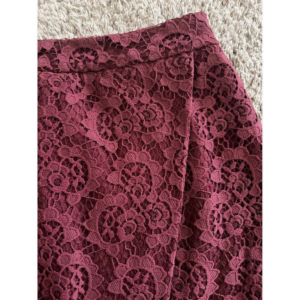 Madewell‎ Burgundy Floral Lace Asymmetrical Wrap Mini Skirt Wine Red size 2 - Picture 5 of 9